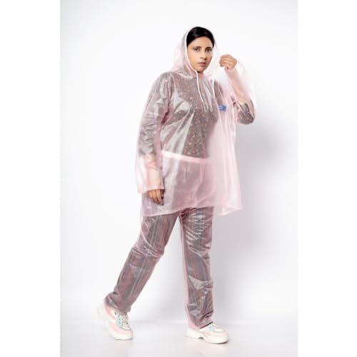 VG TARP Rain Coat for Men & Women Waterproof With Adjustable Hood Along Waterproof Rainwear Suit With Pvc Jacket, Pants and Waterproof Drawstring | FREE SIZE | Pink - Image 3