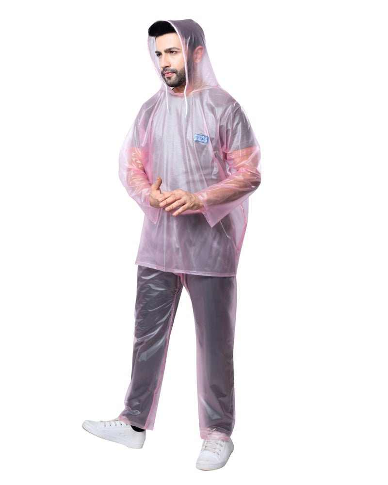 VG TARP Rain Coat for Men & Women Waterproof With Adjustable Hood Along Waterproof Rainwear Suit With Pvc Jacket, Pants and Waterproof Drawstring | FREE SIZE | Pink - Image 1