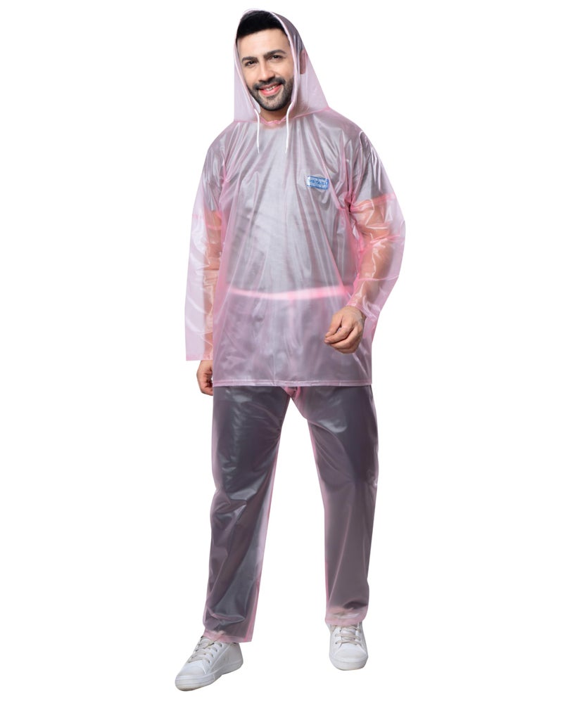 VG TARP Rain Coat for Men & Women Waterproof With Adjustable Hood Along Waterproof Rainwear Suit With Pvc Jacket, Pants and Waterproof Drawstring | FREE SIZE | Pink - Image 4