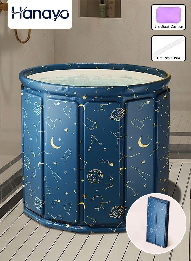 Hanayo Foldable Bathtub Freestanding Soaking Bathing Tub for Shower Stall Separate Family Bathroom SPA Tub for Adult Hot & Cold Soaks Sauna and SPA Bathing(Blue) - Image 1