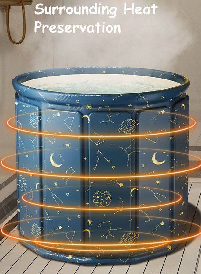 Hanayo Foldable Bathtub Freestanding Soaking Bathing Tub for Shower Stall Separate Family Bathroom SPA Tub for Adult Hot & Cold Soaks Sauna and SPA Bathing(Blue) - Image 3