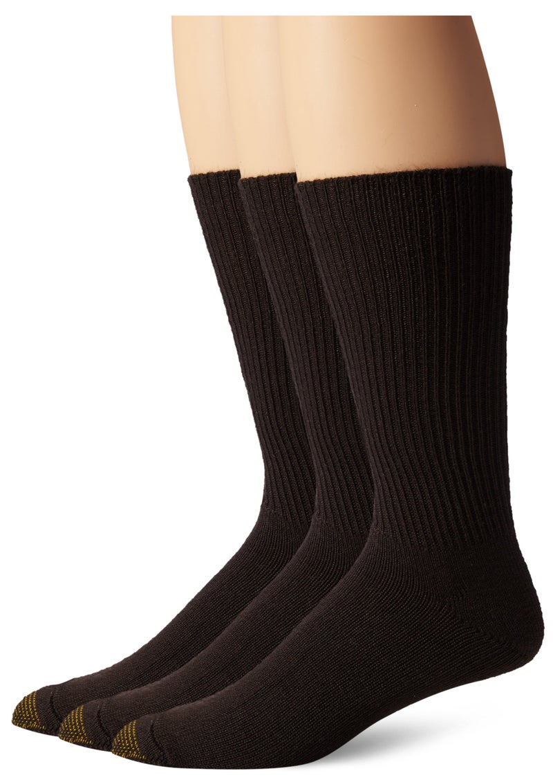 GOLDTOE Men's Fluffies Casual Crew Socks, Brown (3-Pairs), Large
