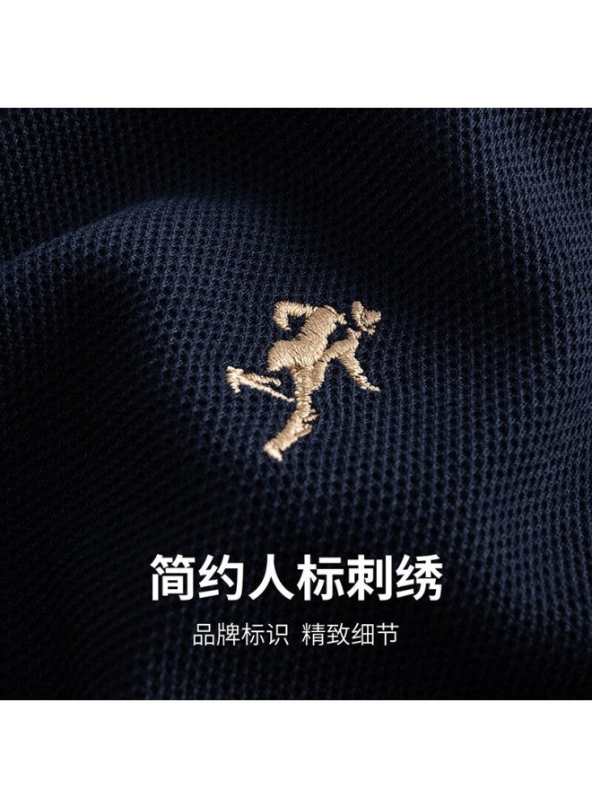 Dancing Wolves 5a Antibacterial Business Commute Stylish Exquisite Embroidery Men's Long Sleeve Polo Shirt 102 Dark Blue 185 - Image 3