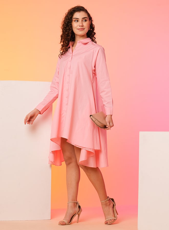 Globus Women Peach Solid Asymmetric Hem Shirt Mini Dress - Image 5