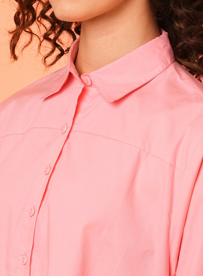 Globus Women Peach Solid Asymmetric Hem Shirt Mini Dress - Image 4