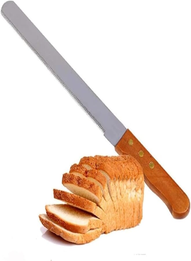 Bread Knife | Wide Teeth Wooden Handle | Stainless Steel Cake Slicer Multi-Purpose | for Cutting Crusty Breads | Dining and Vegetable Chopping