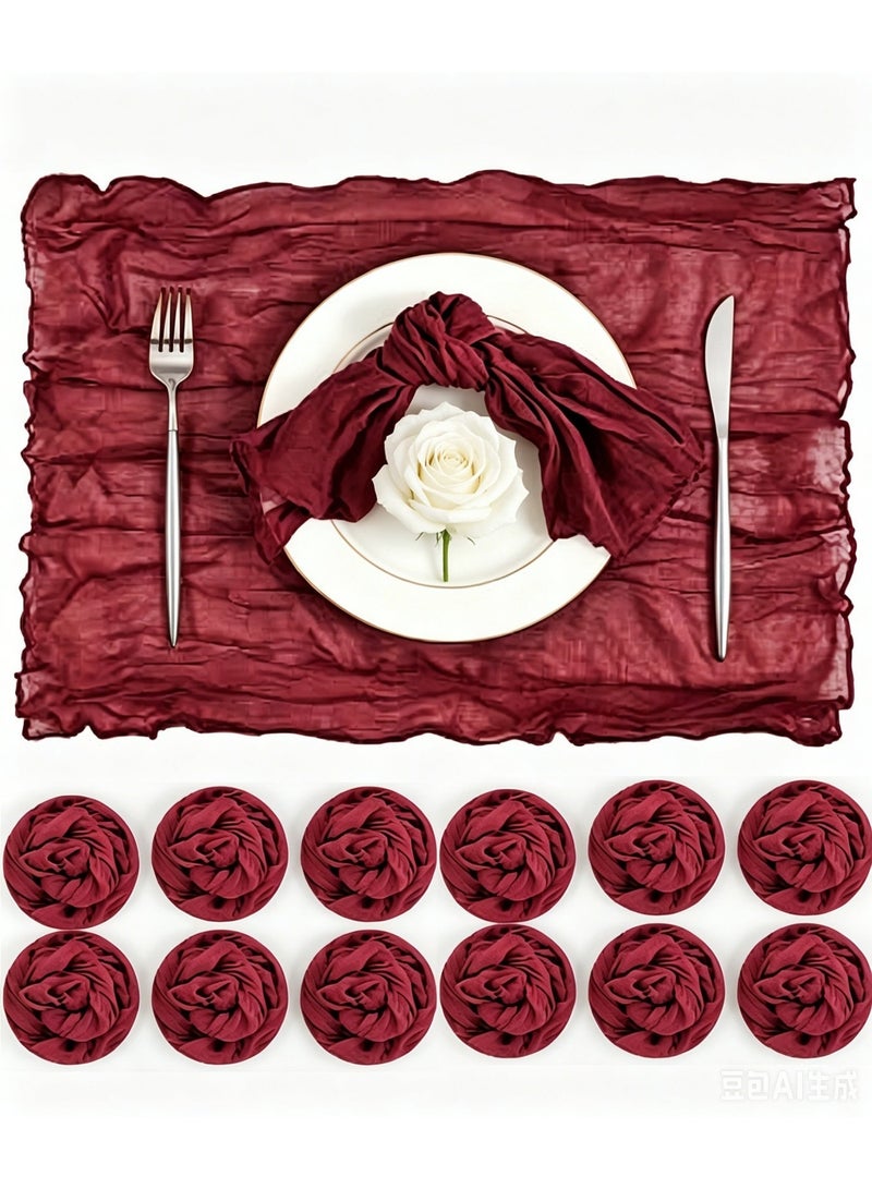 12 Pcs Burgundy Cheesecloth Napkins, 50*50cm Cloth Napkin Washable, Soft Cotton Gauze Dinner Table Napkins Bulk for Eid, Weddings,Bridal,Baby Shower,Candlelight Dinner Party - Image 1