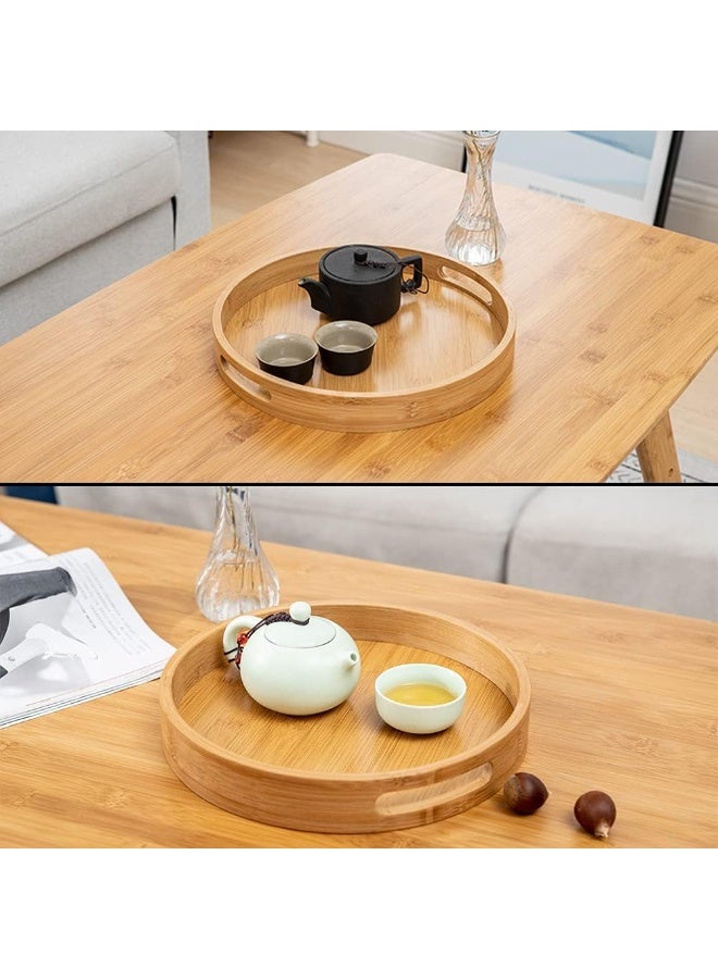 4-Piece Round Wooden Nesting Serving Trays Set with Integrated Handles - Graduated Bamboo Hospitality & Decorative Ottoman Platters - Image 5
