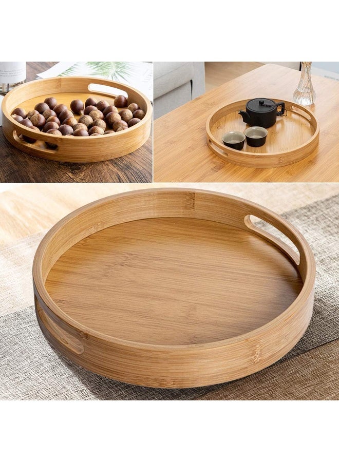 4-Piece Round Wooden Nesting Serving Trays Set with Integrated Handles - Graduated Bamboo Hospitality & Decorative Ottoman Platters - Image 3