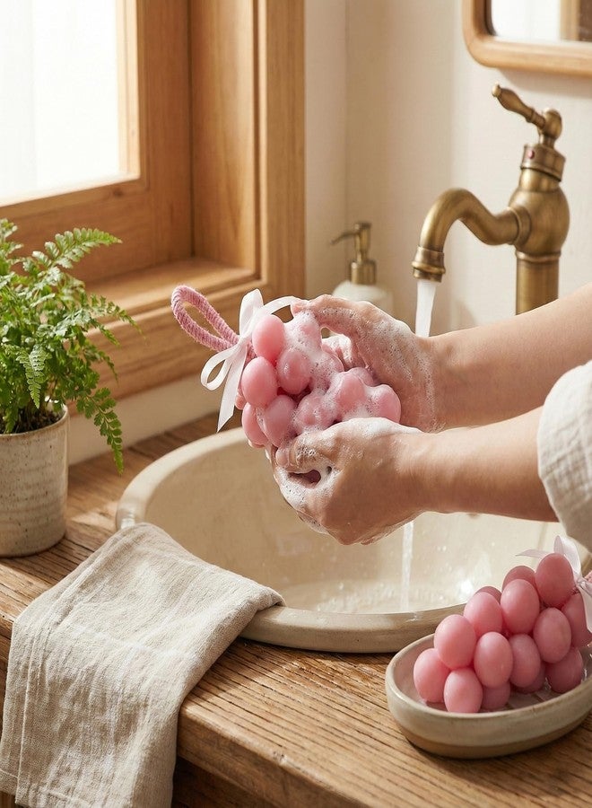 Dapoprren Grape Soap,Handmade Grape Soap- Decorative Fruit Bar Cluster,Natural Scented Hand Wash & Body Cleansing,Unique Luxury Bathroom Decor & Housewarming Gift-Pink - Image 3