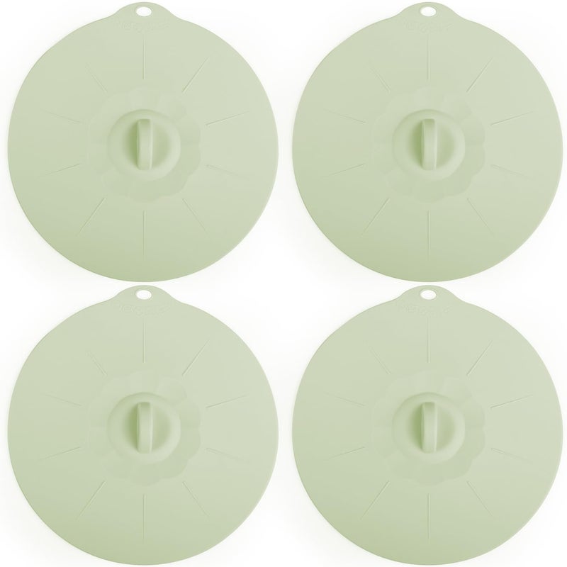 VEELAM 4 Pack 7.8" Silicone Lids for Cups Bowls Plates Pans, Microwave Splatter Cover, Kitchen Containers Lids Cover for Food Storage,Light Green Medium - Image 1