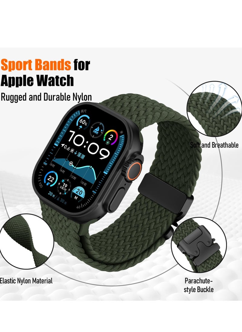 SZOXST Compatible for Apple Watch Band 42mm 41mm 40mm 38mm Elastic Nylon Braided Secure & Comfortable Stretchy Strap for Women Men,Parachute Buckle Bands for iWatch Series 10 9 8 7 6 5 4 3 SE Green  - Image 2