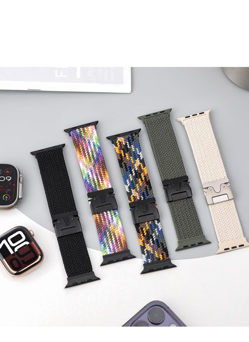 SZOXST Compatible for Apple Watch Band 42mm 41mm 40mm 38mm Elastic Nylon Braided Secure & Comfortable Stretchy Strap for Women Men,Parachute Buckle Bands for iWatch Series 10 9 8 7 6 5 4 3 SE Green  - Image 4