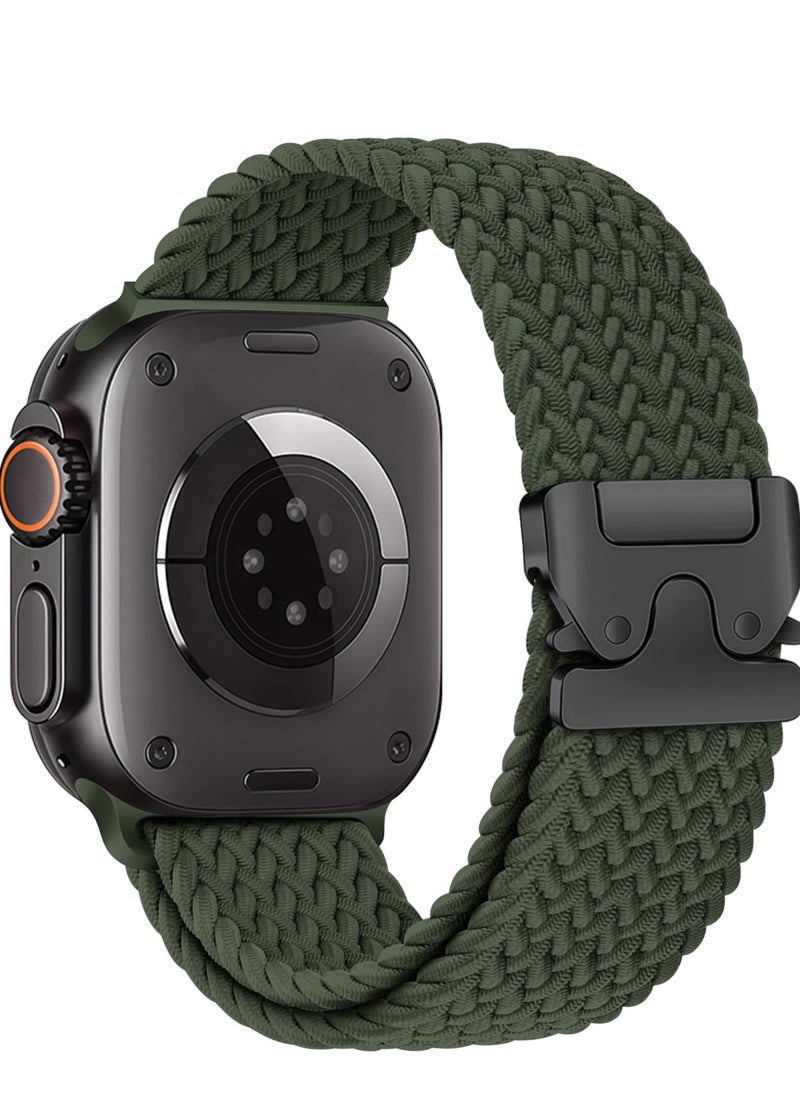 SZOXST Compatible for Apple Watch Band 42mm 41mm 40mm 38mm Elastic Nylon Braided Secure & Comfortable Stretchy Strap for Women Men,Parachute Buckle Bands for iWatch Series 10 9 8 7 6 5 4 3 SE Green  - Image 1