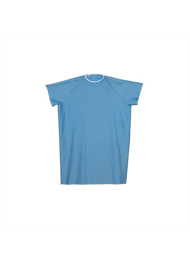 DMI Hospital Patient Gown for Women or Men, Back and Shoulder Snap, 36" Long, Blue