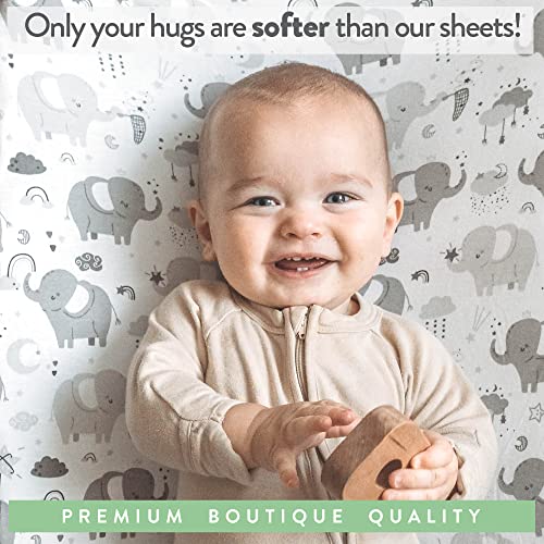 Joey + Joan Changing Pad Covers for Baby Diaper Changing Table Pad – Neutral for Boys and Girls 100% Jersey Cotton Sheets – Grey White Elephant, Star, Cloud, Moon, Owl – 2 Pack - Image 5