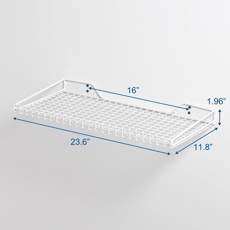Wallmaster Heavy Duty Garage Wall Shelving 2 Pack 23.6"x11.8" Metal Wire Shelves Wall Mount Mesh Storage Rack for Garage, Office, Basement and Kithcen, max Load 65 lbs (White) - Image 2