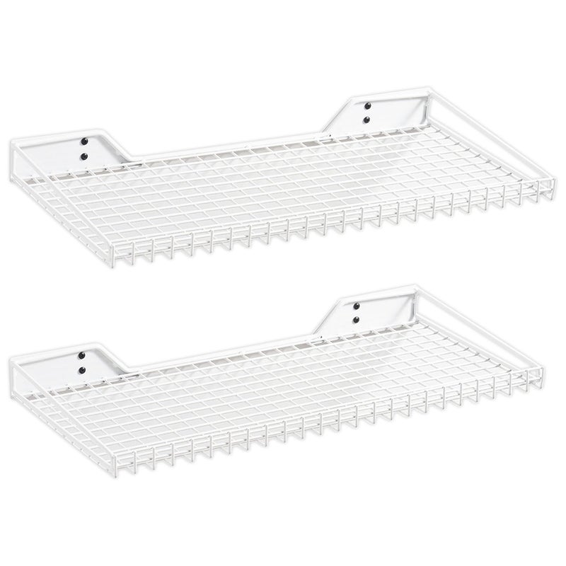 Wallmaster Heavy Duty Garage Wall Shelving 2 Pack 23.6"x11.8" Metal Wire Shelves Wall Mount Mesh Storage Rack for Garage, Office, Basement and Kithcen, max Load 65 lbs (White) - Image 1