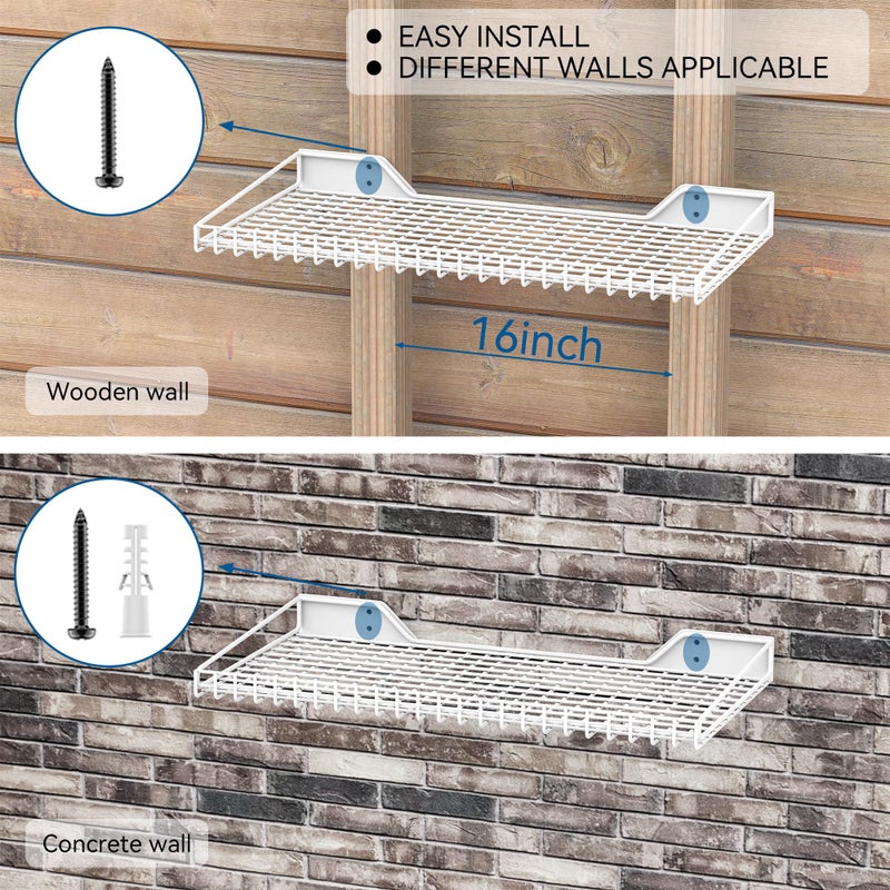 Wallmaster Heavy Duty Garage Wall Shelving 2 Pack 23.6"x11.8" Metal Wire Shelves Wall Mount Mesh Storage Rack for Garage, Office, Basement and Kithcen, max Load 65 lbs (White) - Image 4