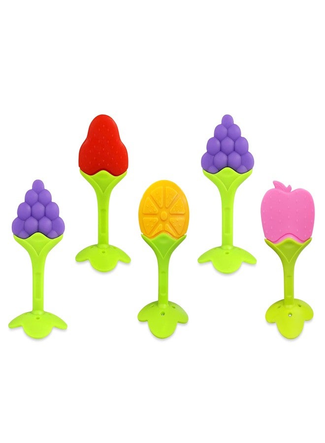 GLUN® Soft Silicone Baby Fruit Shape Teething Toy Pack of 5 for 0-12 Months Baby, BPA Free Silicone Soothing Teether Soft & Safe Gum Relief Toy for Growing Kids - Image 1