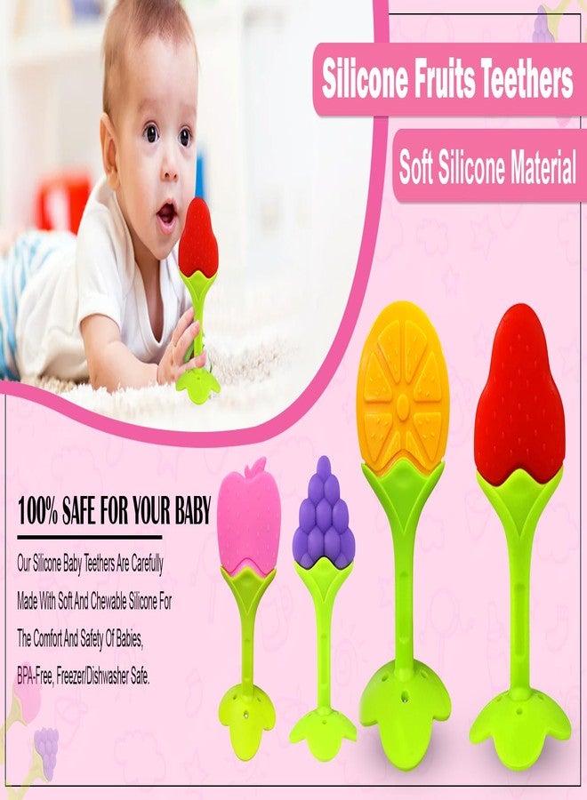 GLUN® Soft Silicone Baby Fruit Shape Teething Toy Pack of 5 for 0-12 Months Baby, BPA Free Silicone Soothing Teether Soft & Safe Gum Relief Toy for Growing Kids - Image 2