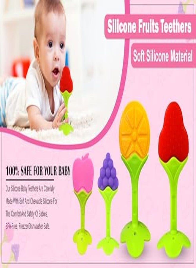 GLUN® Soft Silicone Baby Fruit Shape Teething Toy Pack of 5 for 0-12 Months Baby, BPA Free Silicone Soothing Teether Soft & Safe Gum Relief Toy for Growing Kids - Image 5
