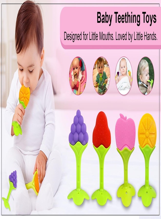 GLUN® Soft Silicone Baby Fruit Shape Teething Toy Pack of 5 for 0-12 Months Baby, BPA Free Silicone Soothing Teether Soft & Safe Gum Relief Toy for Growing Kids - Image 4