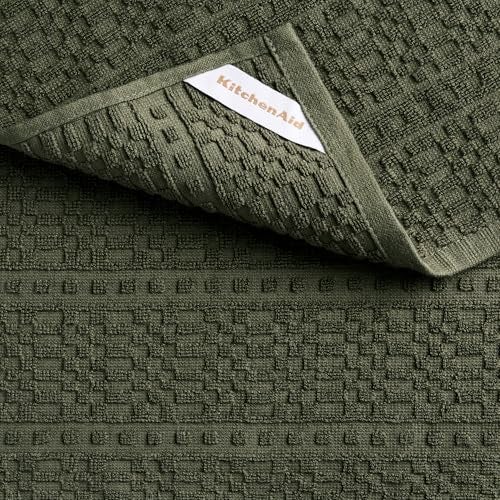 KitchenAid® Evergreen Design Series Heavyweight Textured Oversized Kitchen Towels 3-Pack Set, Absorbent 100% Cotton, Dual-Purpose, Deep Forest Green, 18"x28" - Image 3