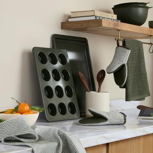 KitchenAid® Evergreen Design Series Heavyweight Textured Oversized Kitchen Towels 3-Pack Set, Absorbent 100% Cotton, Dual-Purpose, Deep Forest Green, 18"x28" - Image 5