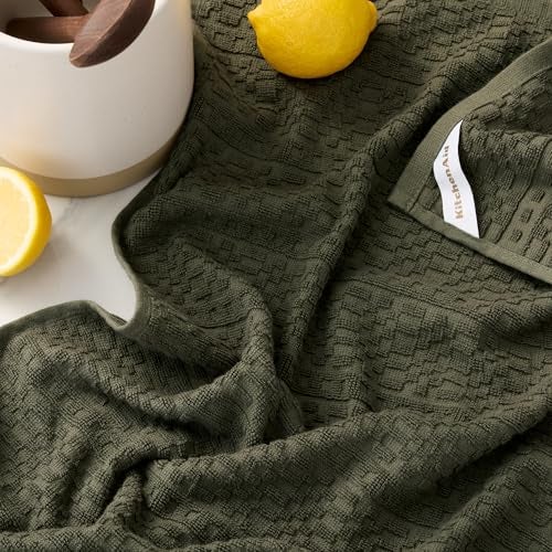 KitchenAid® Evergreen Design Series Heavyweight Textured Oversized Kitchen Towels 3-Pack Set, Absorbent 100% Cotton, Dual-Purpose, Deep Forest Green, 18"x28" - Image 4