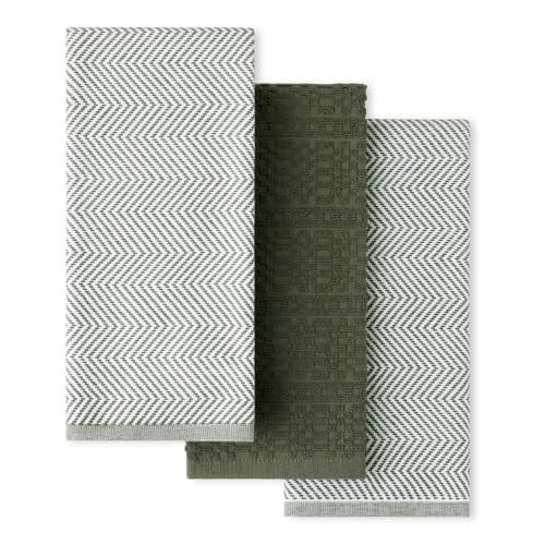 KitchenAid® Evergreen Design Series Heavyweight Textured Oversized Kitchen Towels 3-Pack Set, Absorbent 100% Cotton, Dual-Purpose, Deep Forest Green, 18"x28" - Image 1