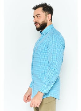 Men Regular Fit Gingham Pattern Long Sleeve Casual Shirt, Blue - pzsku/ZA18D6F53428CF22FE43EZ/45/_/1737642913/ca4263b0-0341-4a04-b550-39aa075c1790