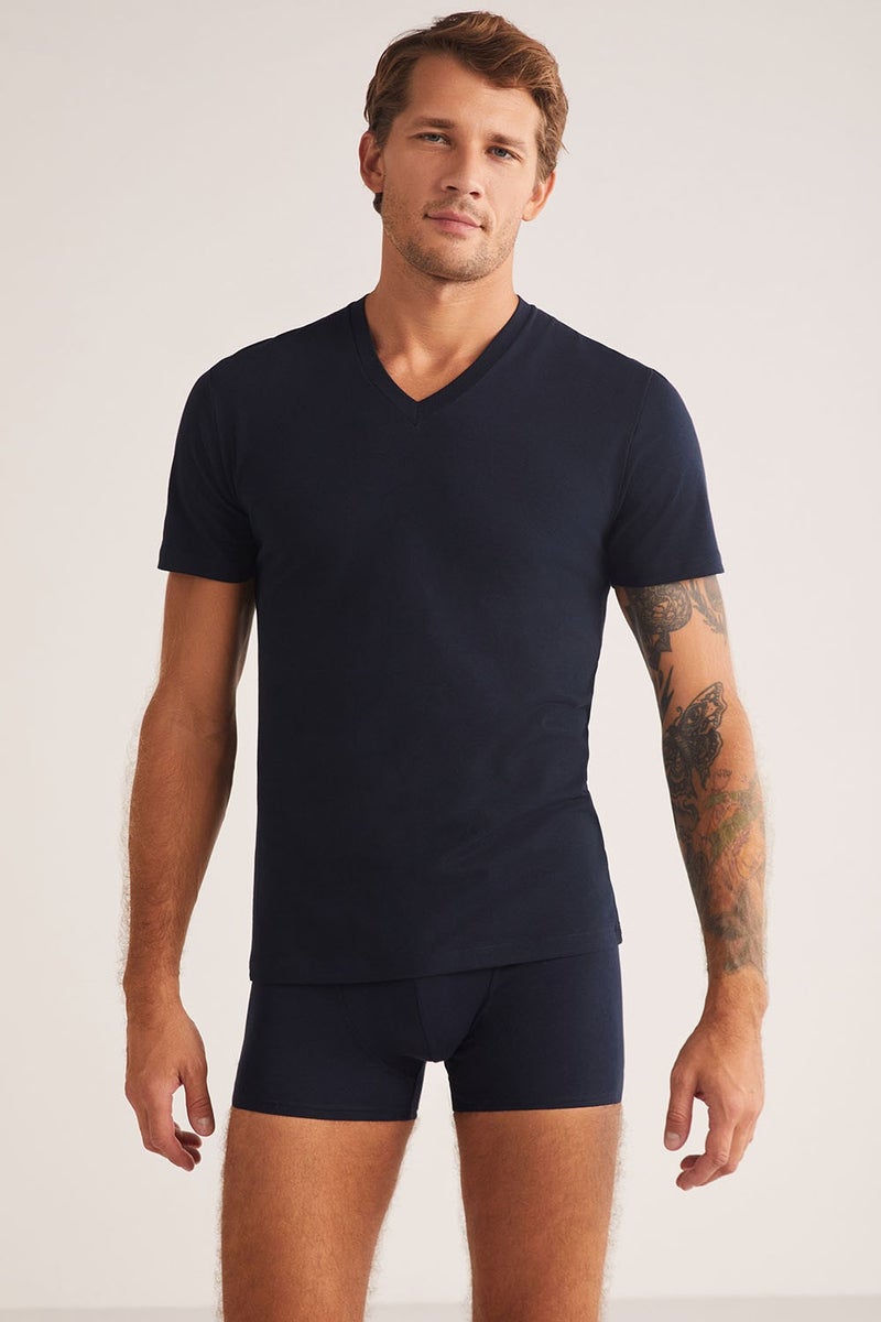KOM Short Sleeve Cotton Modal Men's Antonio V Neck T-shirt  - Image 2