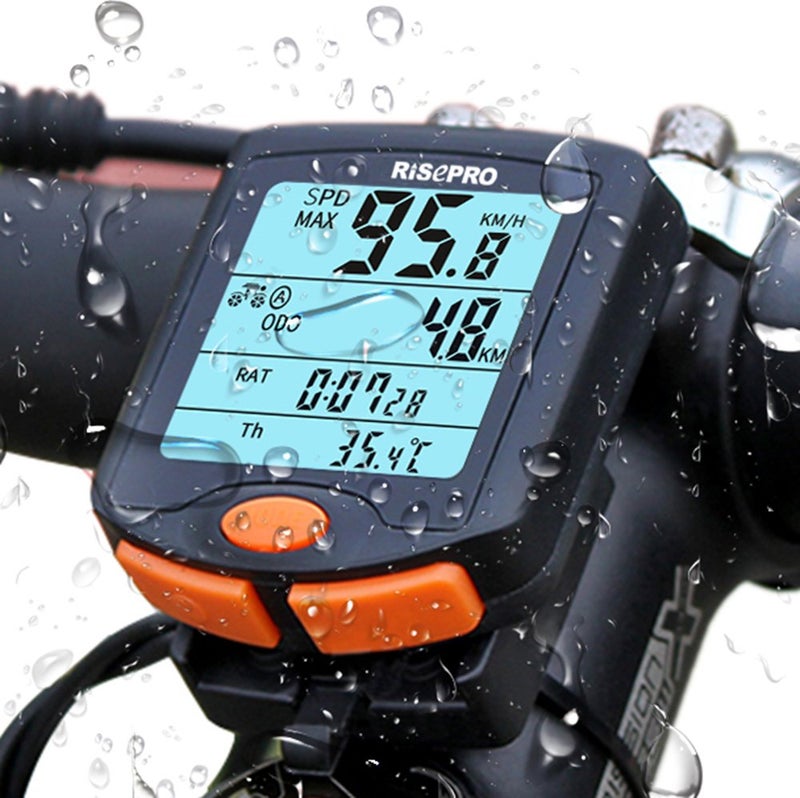 RISEPRO Bike Computer, RISEPRO® Wireless Bicycle Speedometer Bike Odometer Cycling Multi Function Waterproof 4 Line Display with Backlight YT-813 - Image 1