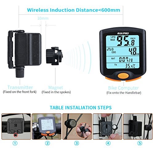 RISEPRO Bike Computer, RISEPRO® Wireless Bicycle Speedometer Bike Odometer Cycling Multi Function Waterproof 4 Line Display with Backlight YT-813 - Image 5