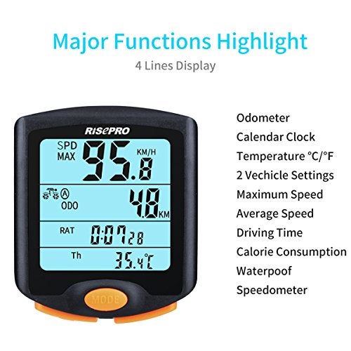 RISEPRO Bike Computer, RISEPRO® Wireless Bicycle Speedometer Bike Odometer Cycling Multi Function Waterproof 4 Line Display with Backlight YT-813 - Image 3