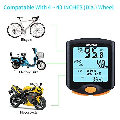 RISEPRO Bike Computer, RISEPRO® Wireless Bicycle Speedometer Bike Odometer Cycling Multi Function Waterproof 4 Line Display with Backlight YT-813 - Image 4