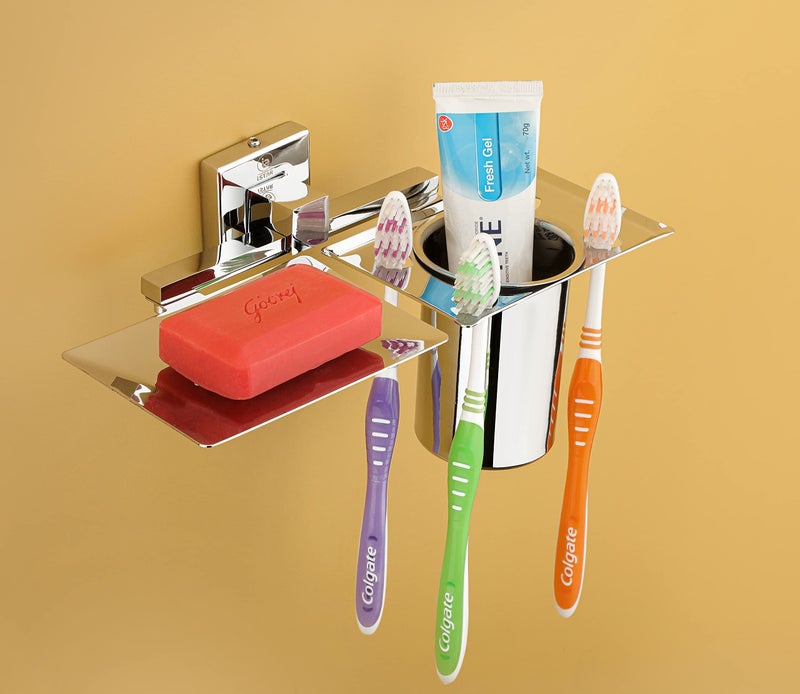 iSTAR Stainless Steel 304 Grade 3 in 1 Soap Dish with Tumbler Holder/Soap Stand/Tooth Brush Holder/Bathroom Accessories (Silver) Pack of 1 - Image 2