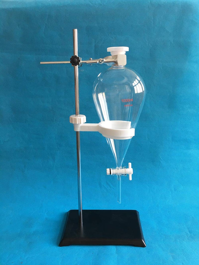 DONLAB EBT2 1000ml Glass Separatory Funnel Set, PTFE Stopcock with Steel Support Stand, Clamp and PP Holder - Image 1