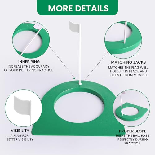 FINGER TEN Golf Putting Cup and Flag Putt Training Hole All-Direction Surface Regulation Practice Cups for Men Women Kids Indoor Outdoor Home Office Backyard Golfing (3 Pcs Green Cup with White Flag) - Image 3