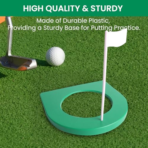 FINGER TEN Golf Putting Cup and Flag Putt Training Hole All-Direction Surface Regulation Practice Cups for Men Women Kids Indoor Outdoor Home Office Backyard Golfing (3 Pcs Green Cup with White Flag) - Image 4