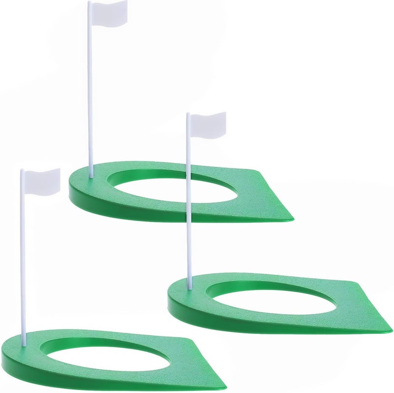 FINGER TEN Golf Putting Cup and Flag Putt Training Hole All-Direction Surface Regulation Practice Cups for Men Women Kids Indoor Outdoor Home Office Backyard Golfing (3 Pcs Green Cup with White Flag) - Image 1