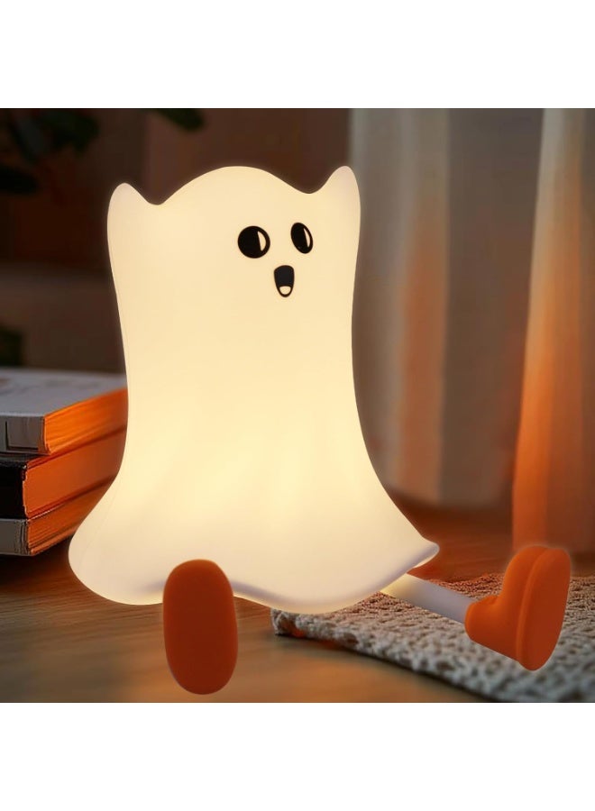 BlueFire Rechargeable Ghost Silicone Night Light - Dimmable, Squishy, 30-Min Timer Touch Lamp, Cute & Fun LED Bedside Table Decor for Bedroom, Kids Room, Halloween Gifts (Warm White) - Image 1