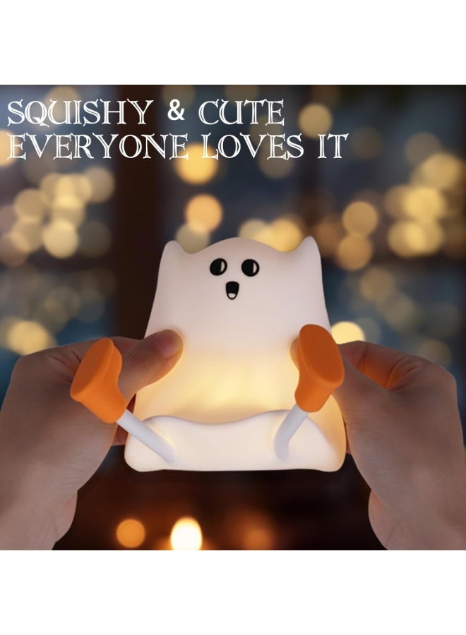 BlueFire Rechargeable Ghost Silicone Night Light - Dimmable, Squishy, 30-Min Timer Touch Lamp, Cute & Fun LED Bedside Table Decor for Bedroom, Kids Room, Halloween Gifts (Warm White) - Image 2