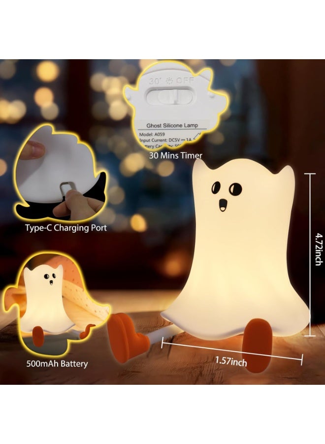 BlueFire Rechargeable Ghost Silicone Night Light - Dimmable, Squishy, 30-Min Timer Touch Lamp, Cute & Fun LED Bedside Table Decor for Bedroom, Kids Room, Halloween Gifts (Warm White) - Image 4