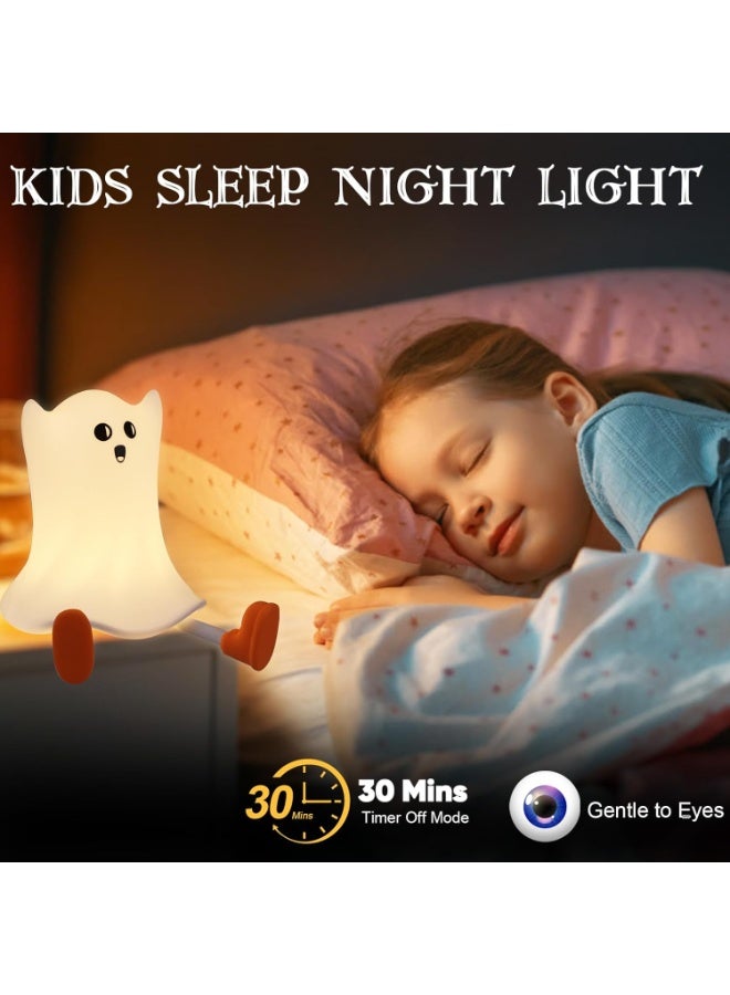 BlueFire Rechargeable Ghost Silicone Night Light - Dimmable, Squishy, 30-Min Timer Touch Lamp, Cute & Fun LED Bedside Table Decor for Bedroom, Kids Room, Halloween Gifts (Warm White) - Image 5