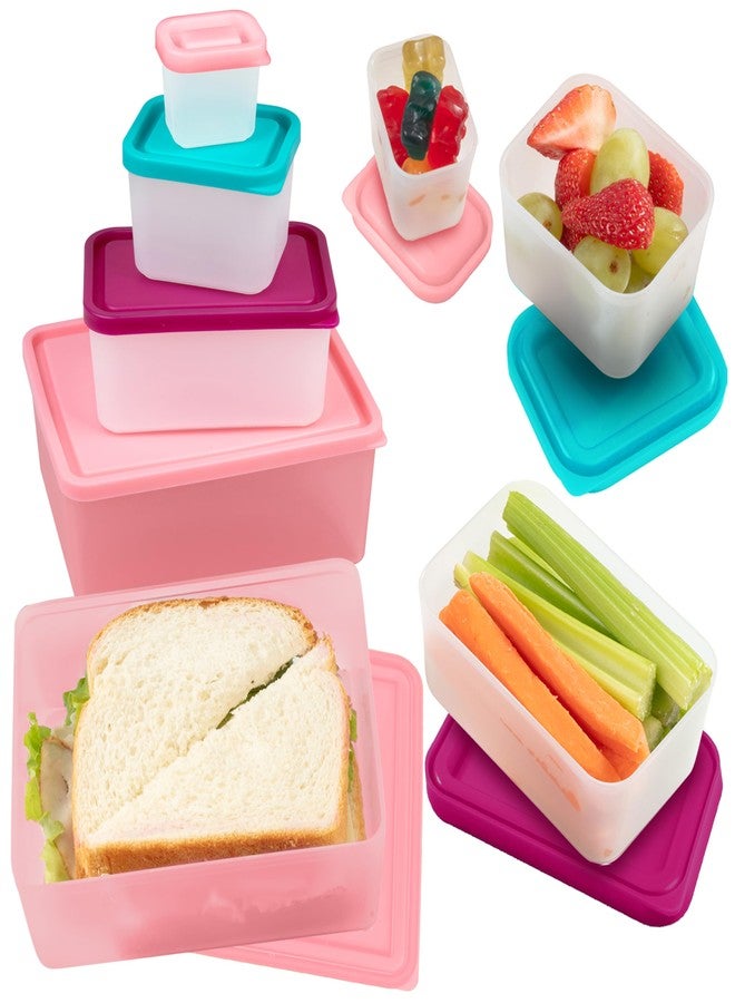Bentology Snack Buddies - Mini Bento Snack Lunch Box w 4 Portion Control Meal Containers and Lids - BPA, PVC Free, Food Safe - On-the-Go lunchbox - Pink - Image 1