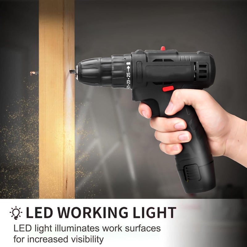 WEMART 12V Cordless Drill Set, Power Drill With Battery And Charger, Electric Drill 3/8" Keyless Chuck With 24 Accessories, 2 Speed, 25+3 Position, Compact Drill Driver Kit For Home & Diy Project - Image 5