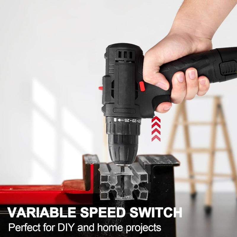 WEMART 12V Cordless Drill Set, Power Drill With Battery And Charger, Electric Drill 3/8" Keyless Chuck With 24 Accessories, 2 Speed, 25+3 Position, Compact Drill Driver Kit For Home & Diy Project - Image 4