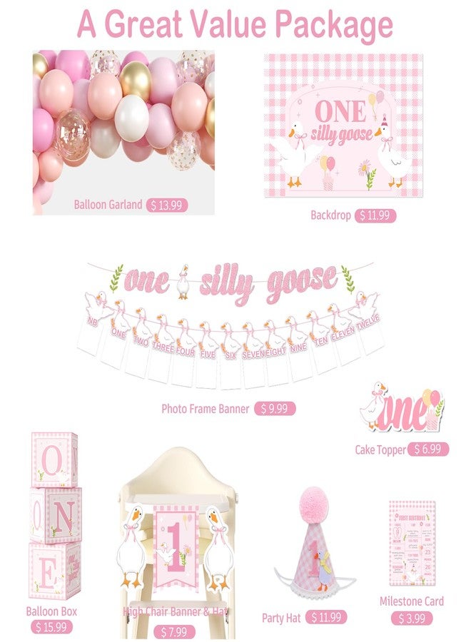 cocomigo One Silly Goose Birthday Decor Girl, Silly Goose Photo Banner Cake Topper Goose Balloon One High Chair Banner Goose Party Backdrop and Crown Goose First Birthday Decorations For Girl - Image 3